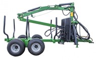 Forestry trailer for tractors with hydraulic arm